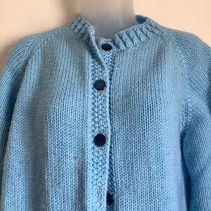 Handmade‎ Kids Blue Knit Cardigan Sweater Button Front Raglan Sleeve Cozy